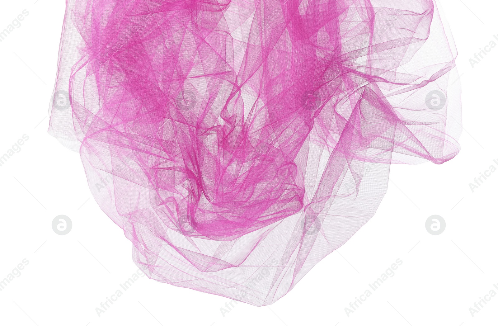 Photo of Beautiful pink tulle fabric on white background