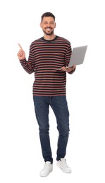 Happy man with laptop on white background