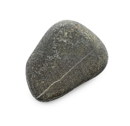Photo of One dark grey stone isolated on white, top view
