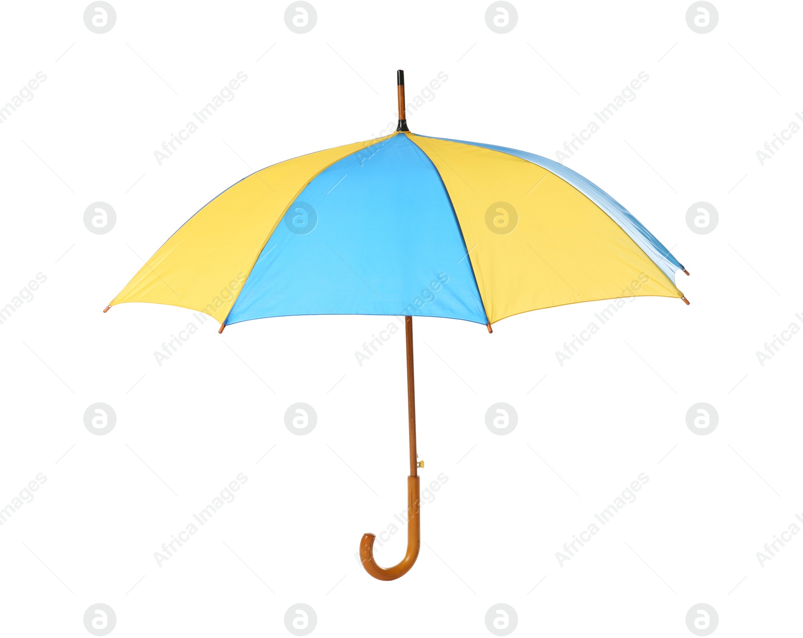 Photo of Modern opened bright umbrella isolated on white