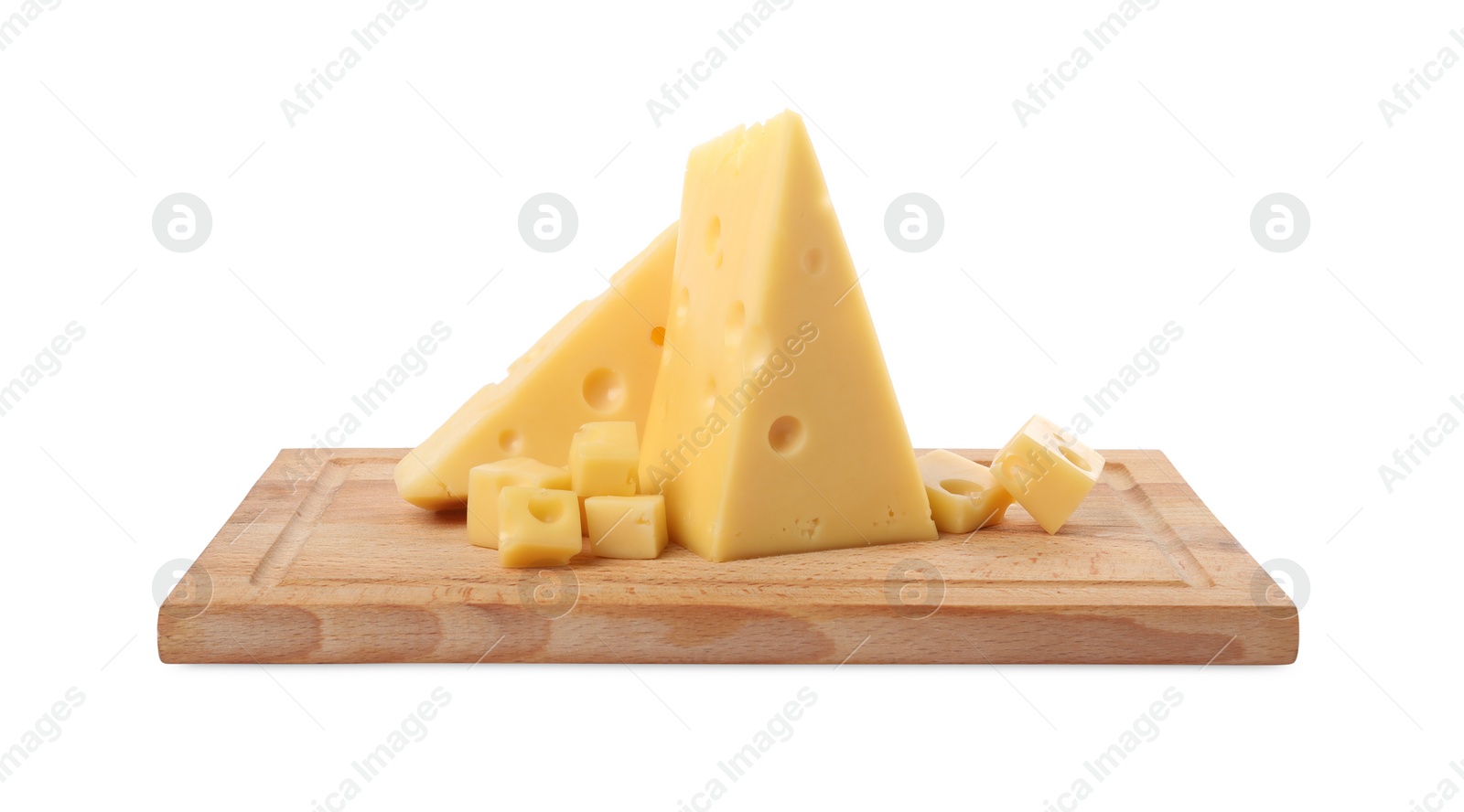 Photo of Cut fresh delicious cheese isolated on white