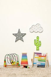 Educational toys and nightlights in beautiful children's room