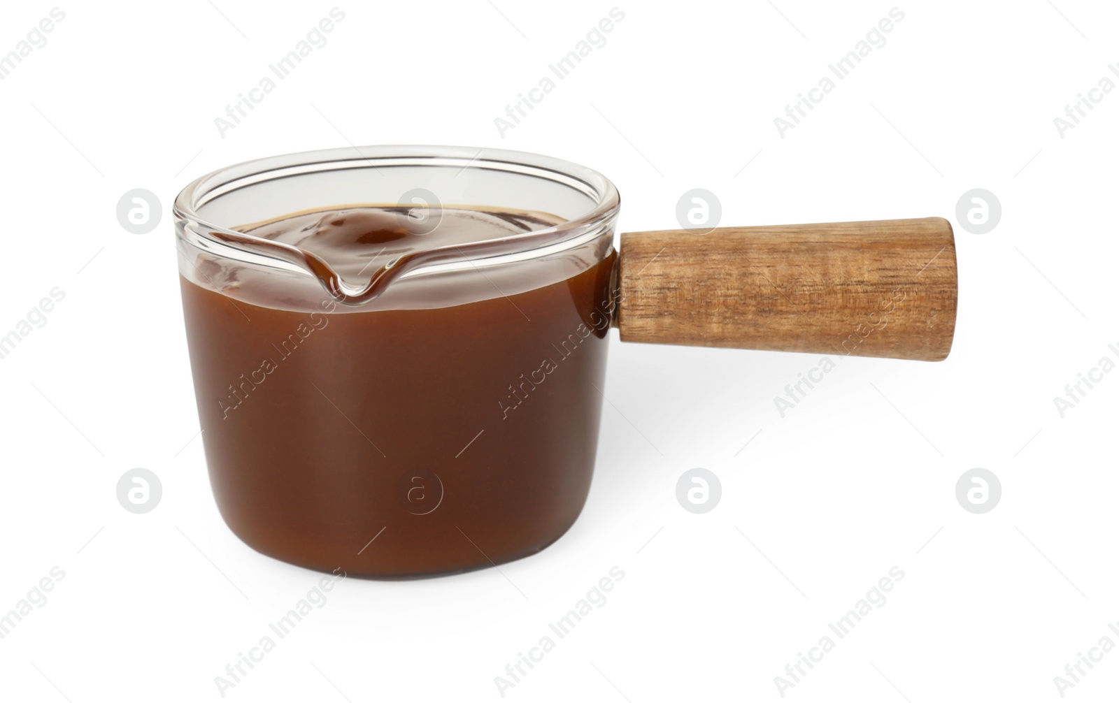 Photo of Tasty barbecue sauce in dish isolated on white