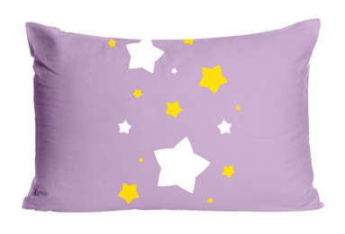 Image of Soft pillow with printed cute stars isolated on white