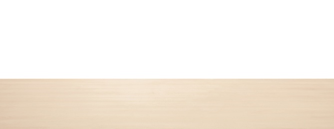 Photo of Stylish wooden table top against white background