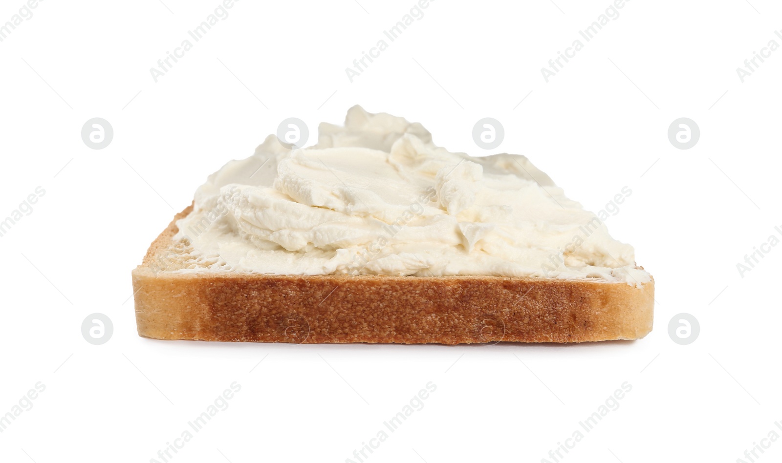 Photo of Toasted bread with cream cheese isolated on white