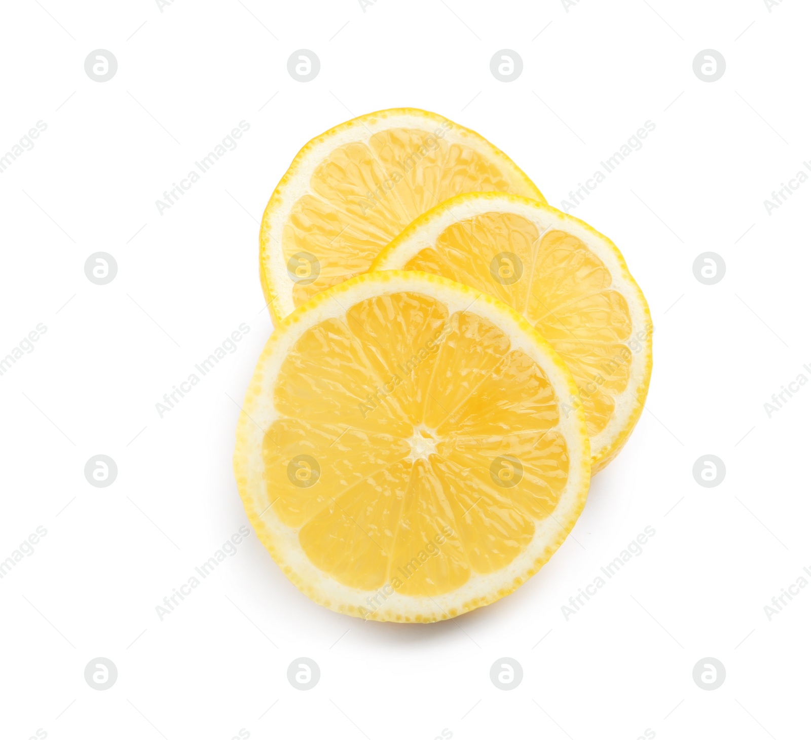 Photo of Sliced fresh ripe lemon on white background