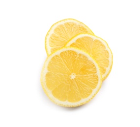 Photo of Sliced fresh ripe lemon on white background