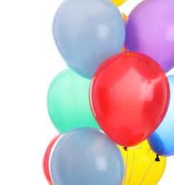 Photo of Bunch of colorful balloons on white background