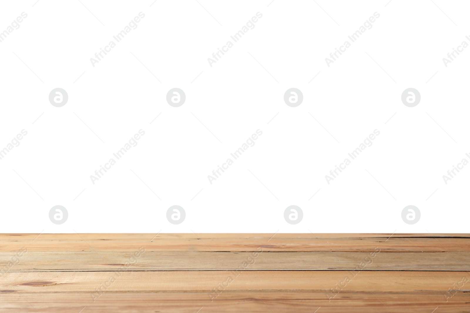 Photo of Empty wooden surface against white background. Mockup for design