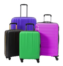 Image of Modern suitcases for travelling on white background