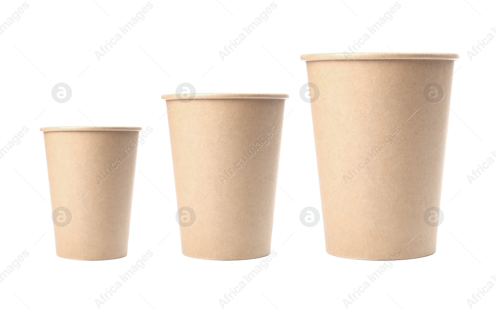 Image of Set with different takeaway coffee cups on white background