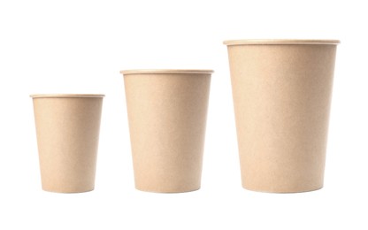 Image of Set with different takeaway coffee cups on white background