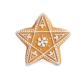 Photo of Tasty star shaped Christmas cookie isolated on white