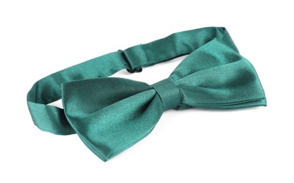 Photo of Stylish green satin bow tie isolated on white