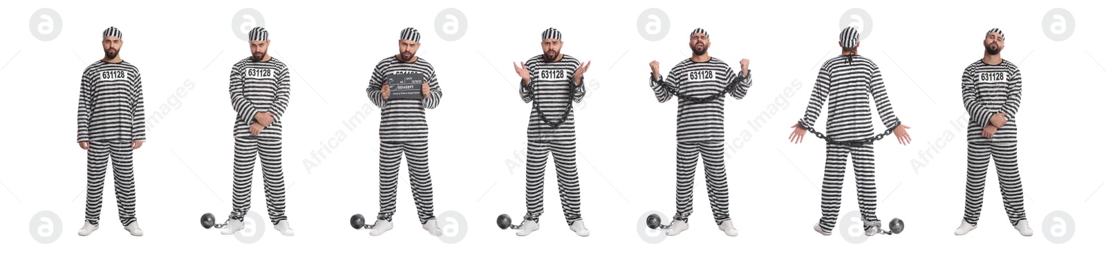 Image of Collage with photos of prisoner on white background. Banner design