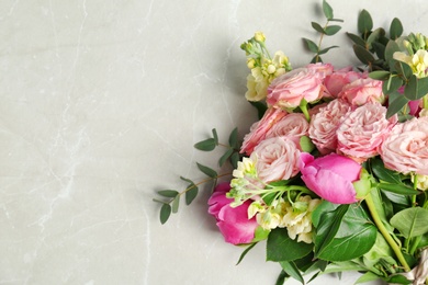 Bouquet of beautiful fragrant flowers on table