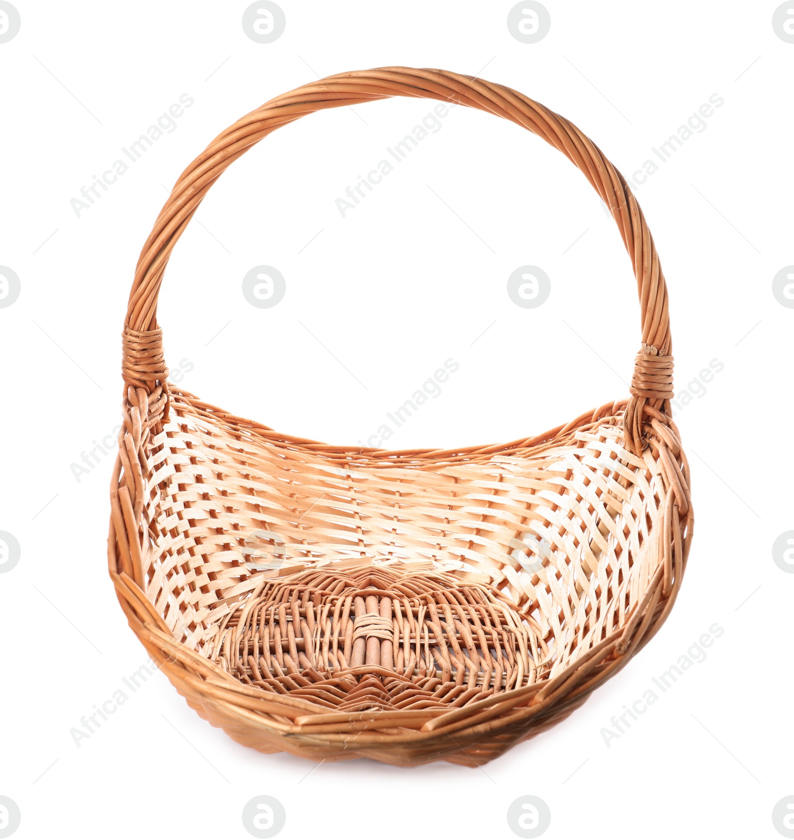 Photo of Wicker basket with handle isolated on white