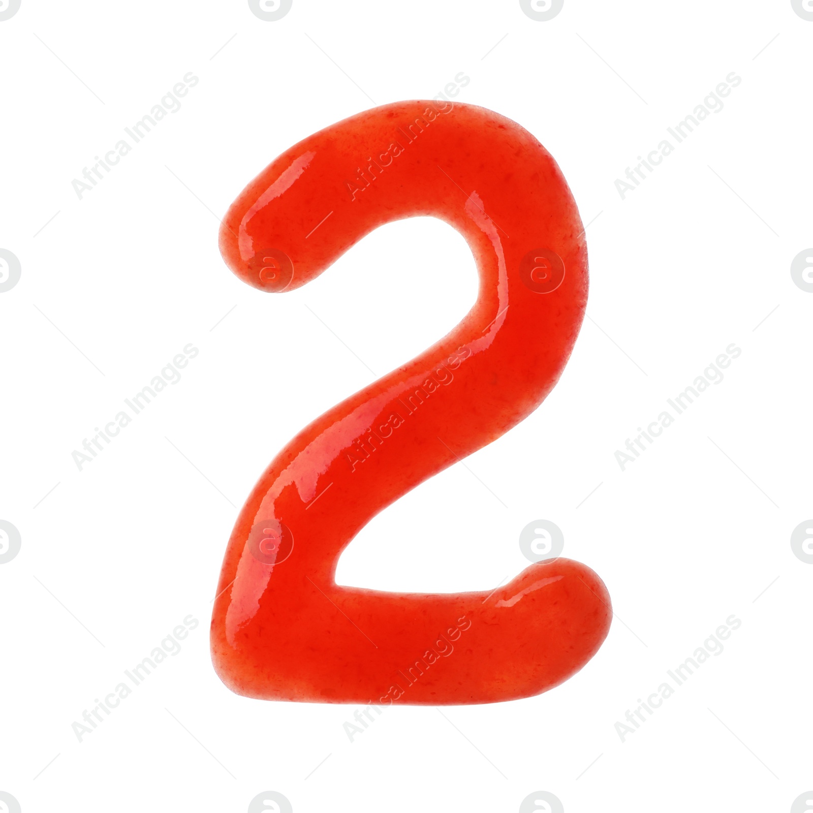 Photo of Number 2 written with red sauce on white background