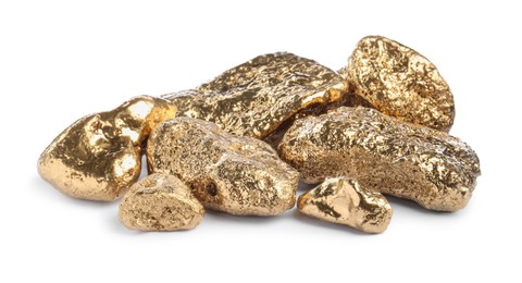 Photo of Pile of gold nuggets on white background