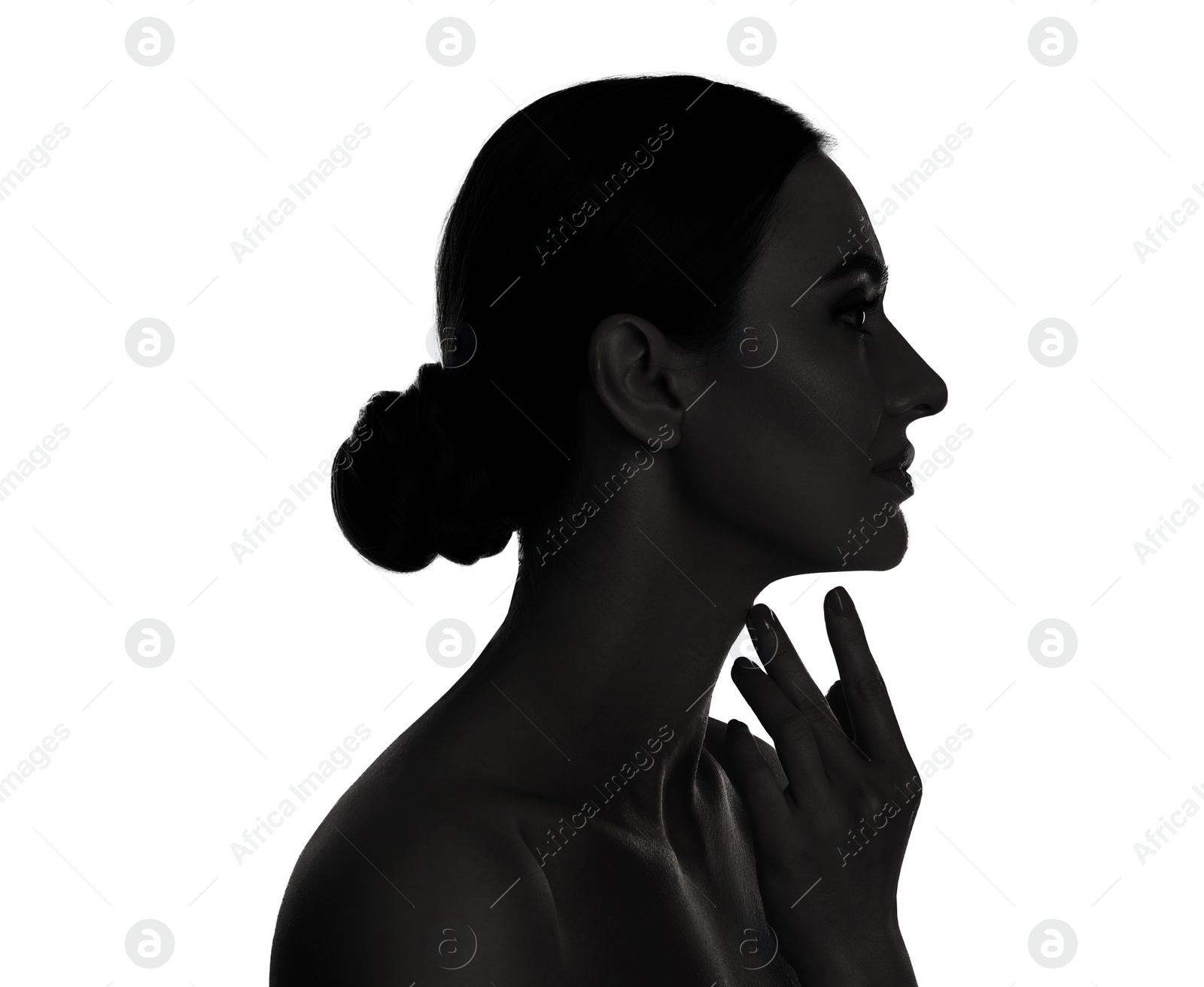 Image of Silhouette of woman isolated on white, profile portrait