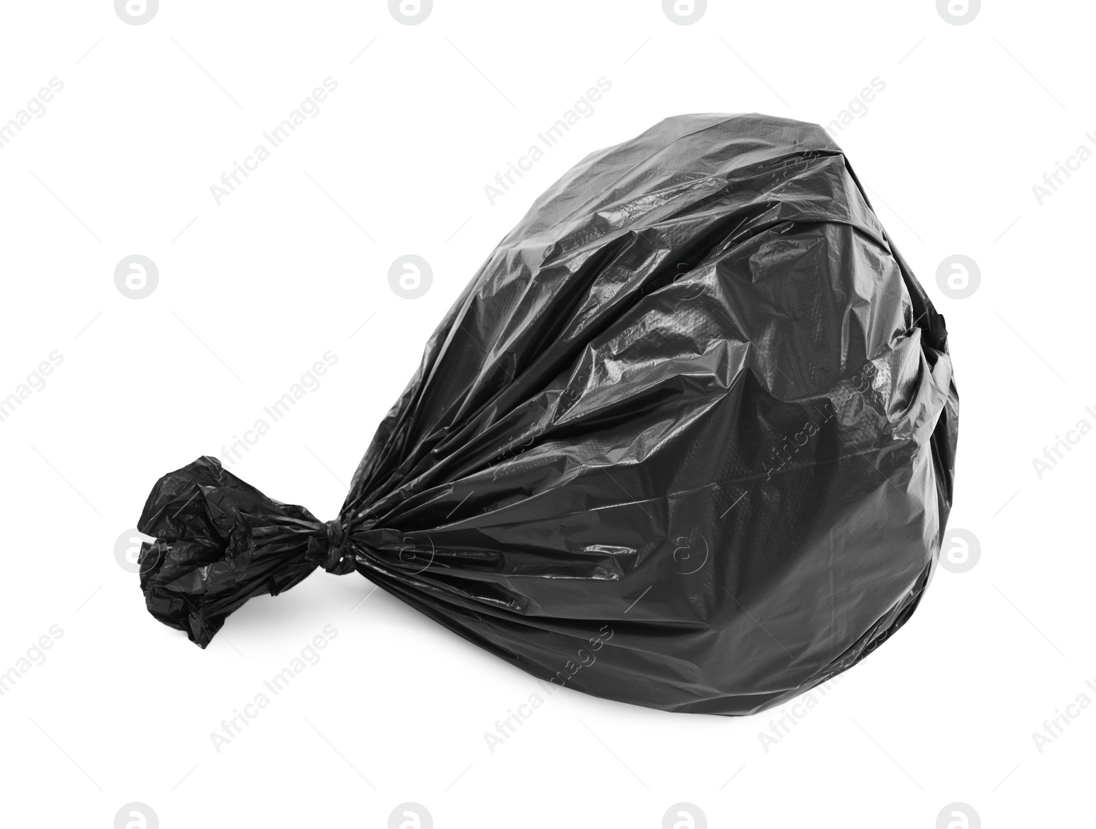 Photo of Black plastic garbage bag isolated on white