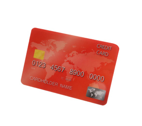 Photo of Red plastic credit card isolated on white