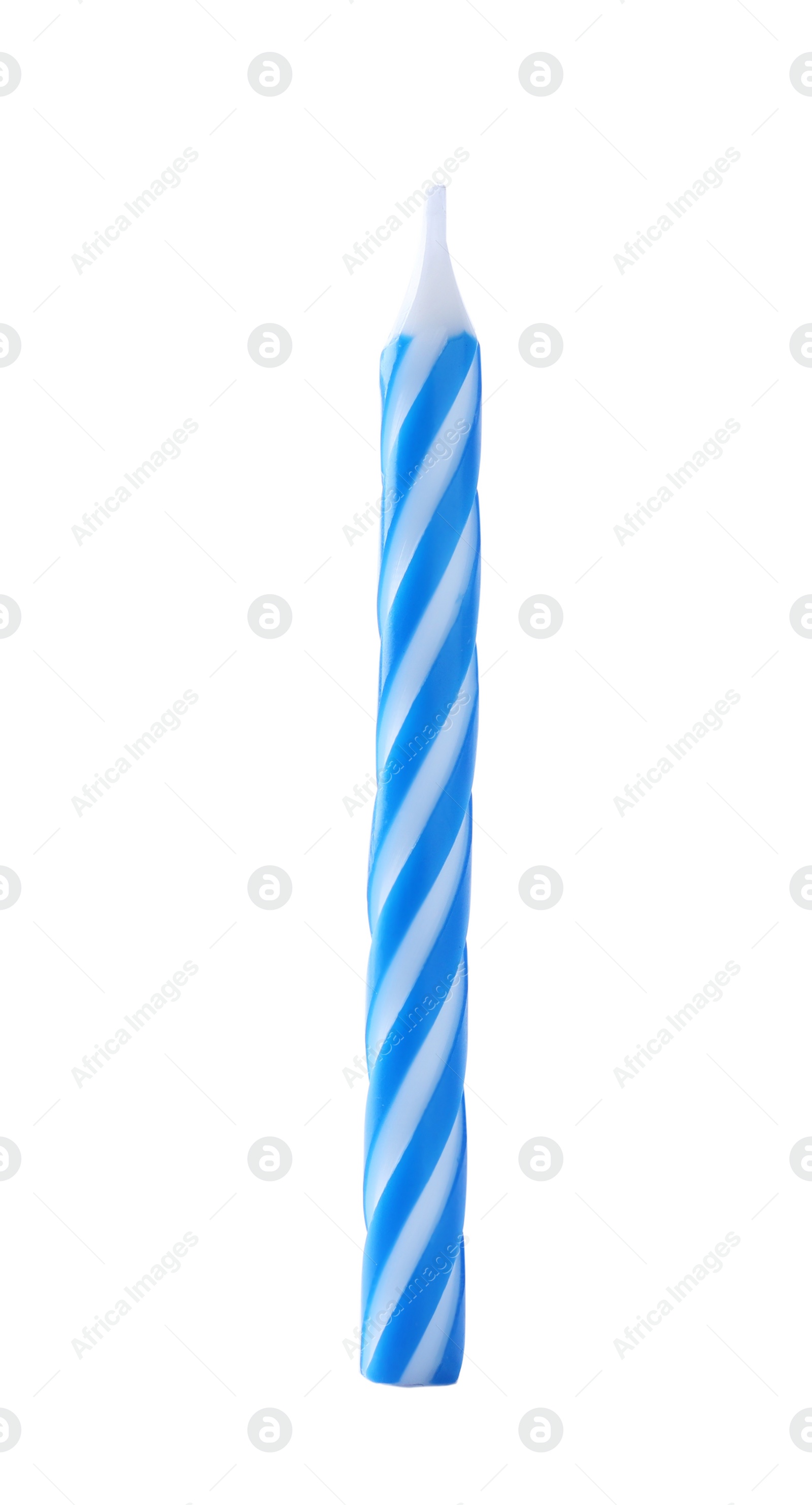 Photo of Blue striped birthday candle isolated on white