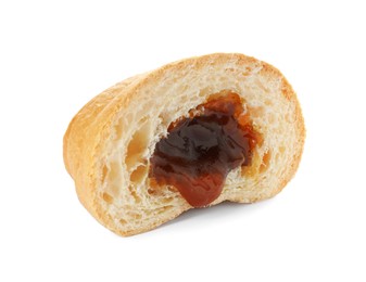 Delicious cut croissant with jam isolated on white