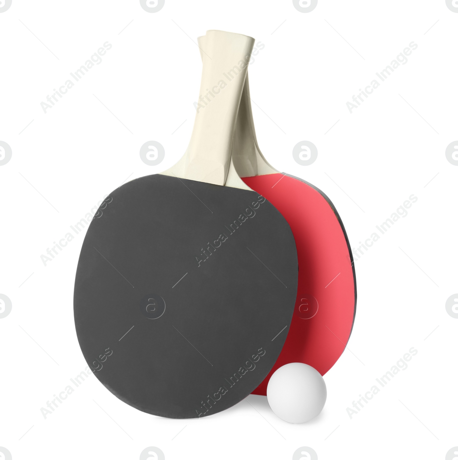 Photo of Ping pong rackets and ball isolated on white