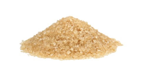 Photo of Pile of brown sugar isolated on white