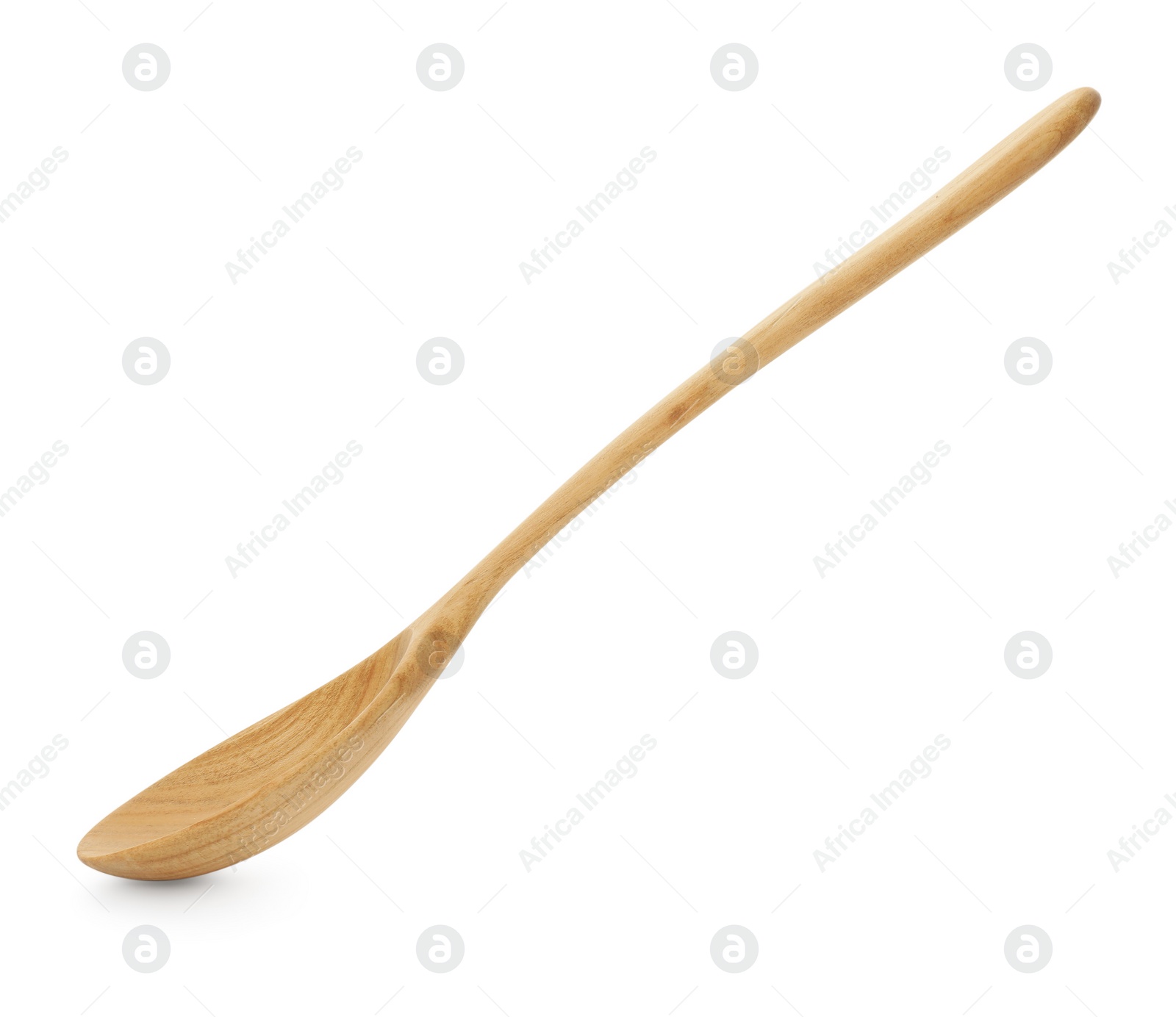 Photo of One empty wooden spoon isolated on white