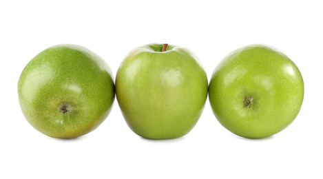 Photo of Fresh juicy green apples isolated on white