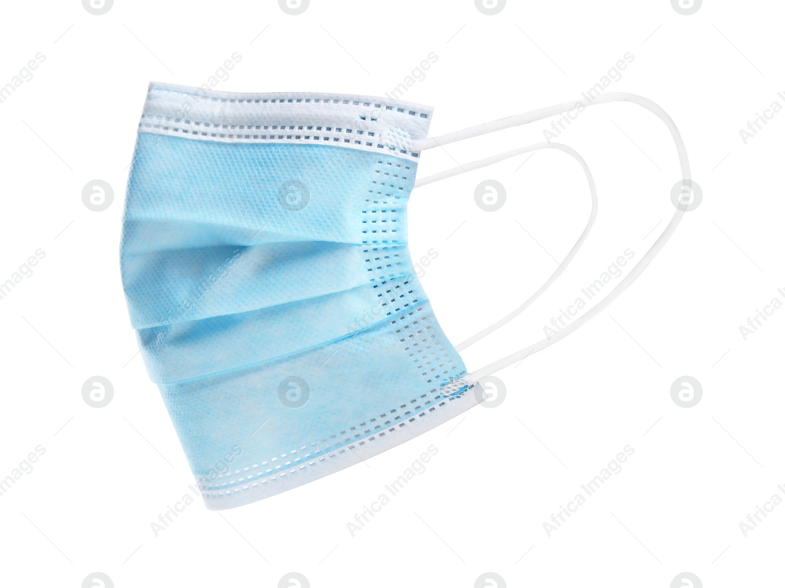 Photo of Disposable face mask isolated on white. Protective measures during coronavirus quarantine