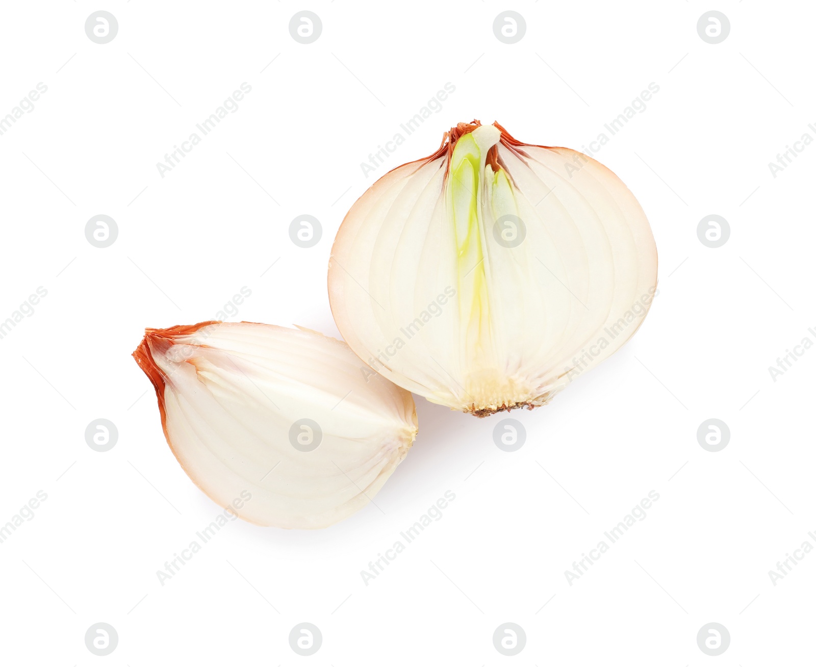 Photo of Pieces of fresh onion isolated on white