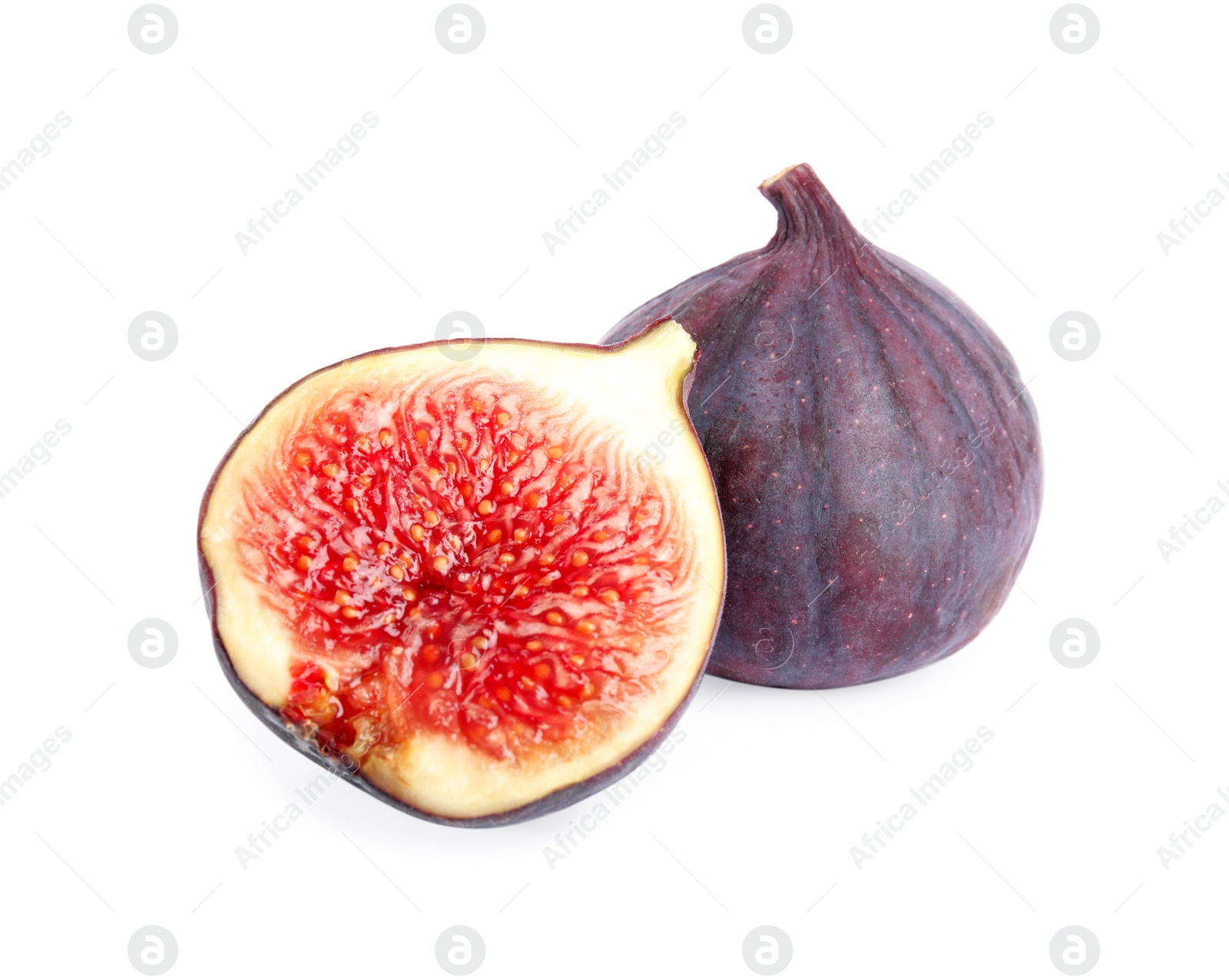 Photo of Tasty fresh fig fruits on white background