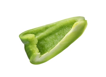 Slice of fresh green bell pepper on white background