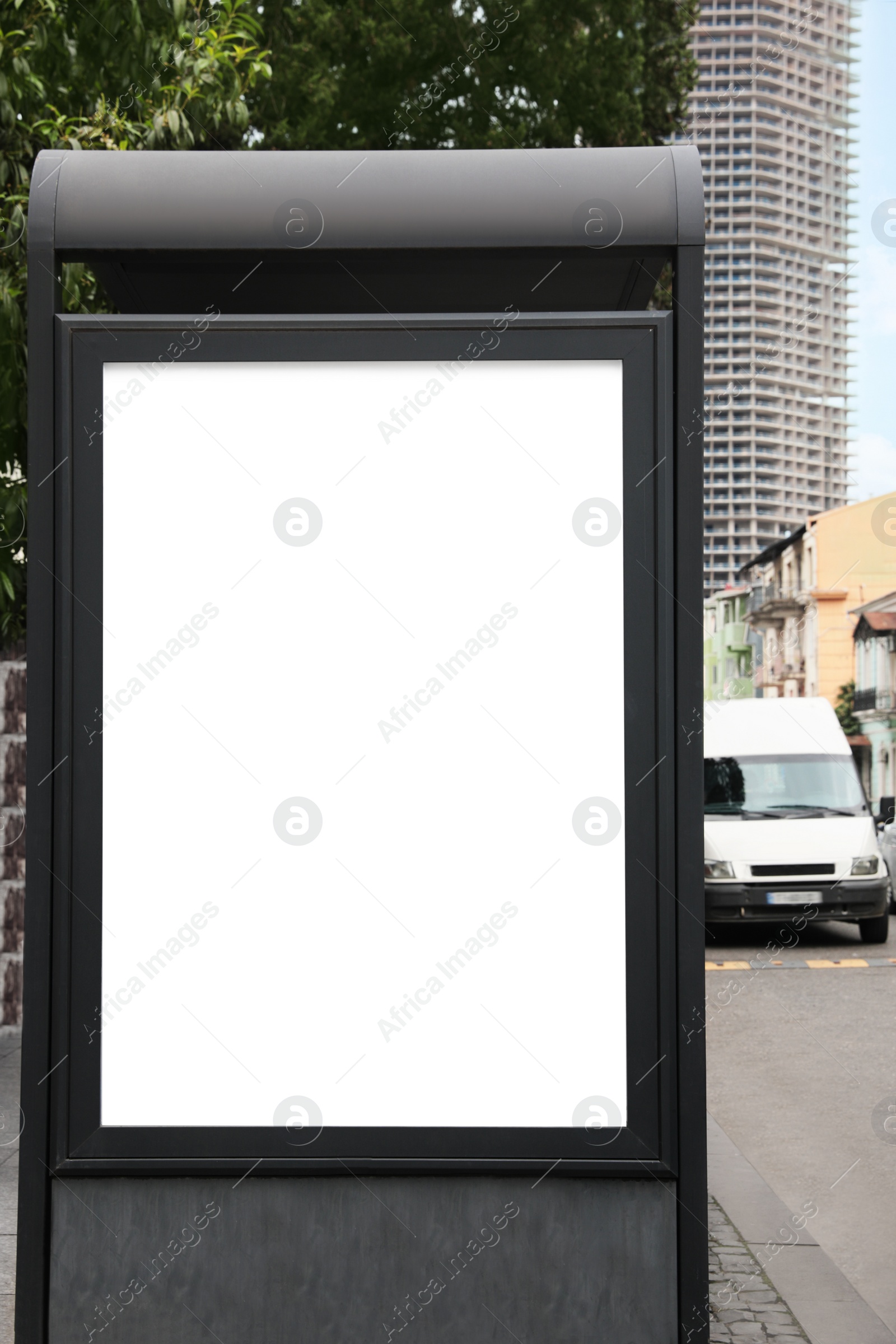 Photo of Blank advertisement board on public transport stop