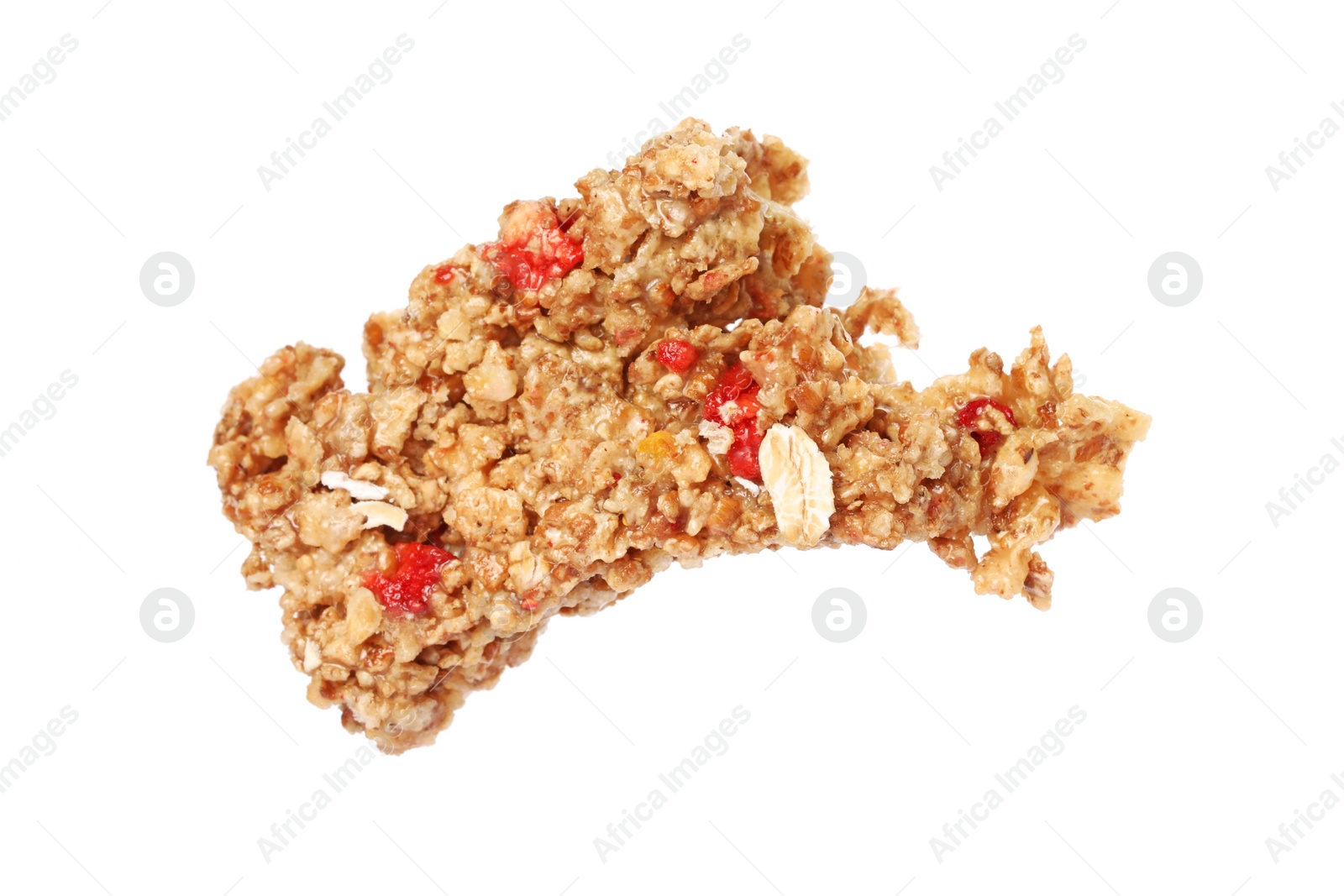 Photo of One piece of tasty granola bar isolated on white