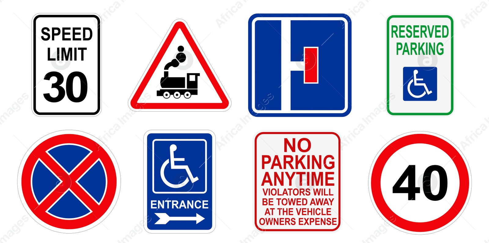 Image of Set with different traffic signs on white background, banner design. Illustration