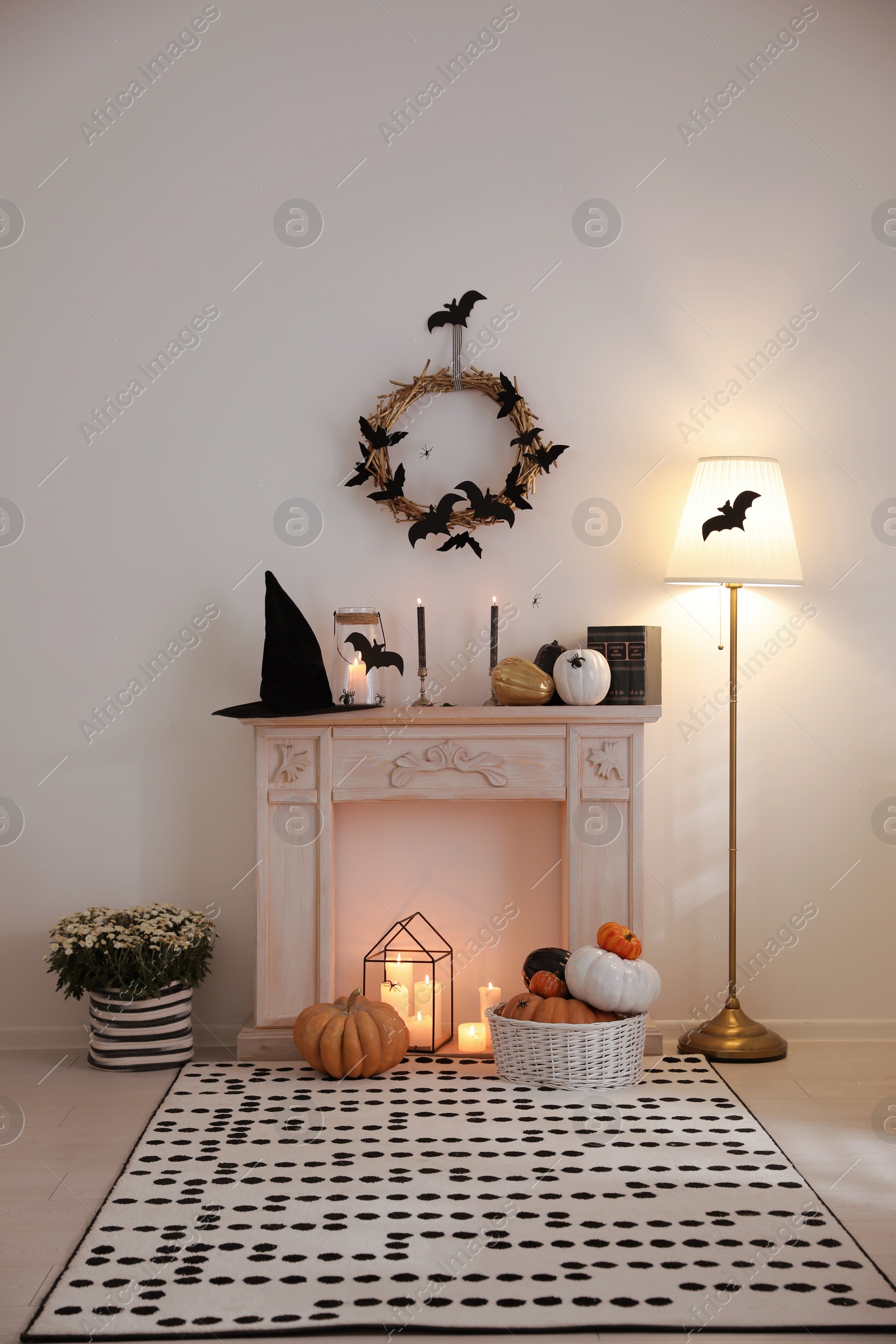 Photo of Modern room decorated for Halloween. Idea for festive interior