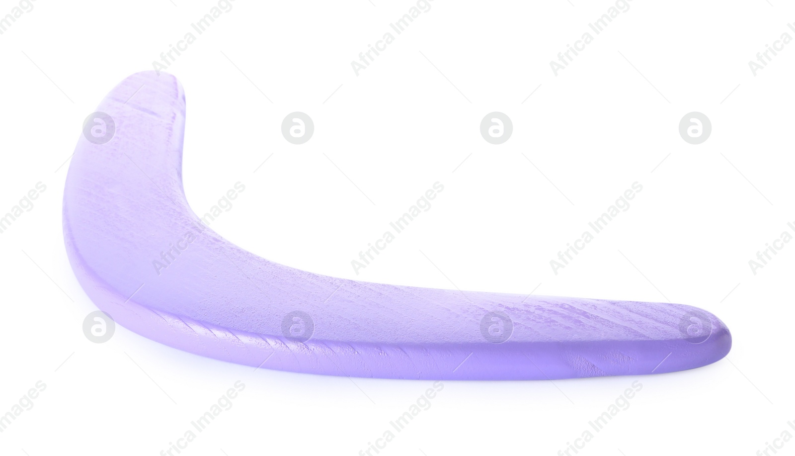 Photo of Purple boomerang isolated on white. Outdoors activity