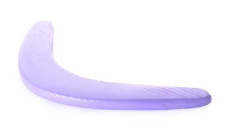 Photo of Purple boomerang isolated on white. Outdoors activity