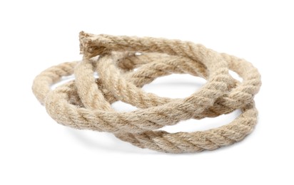 Photo of Bundle of hemp rope isolated on white