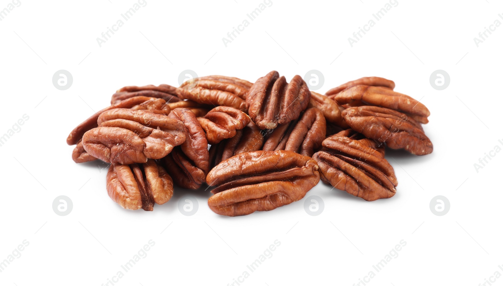 Photo of Pile of tasty pecan nuts isolated on white