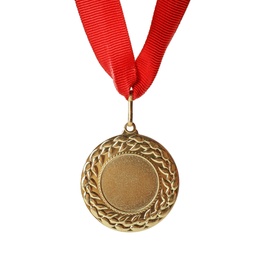 Photo of Gold medal on white background. Symbol of victory