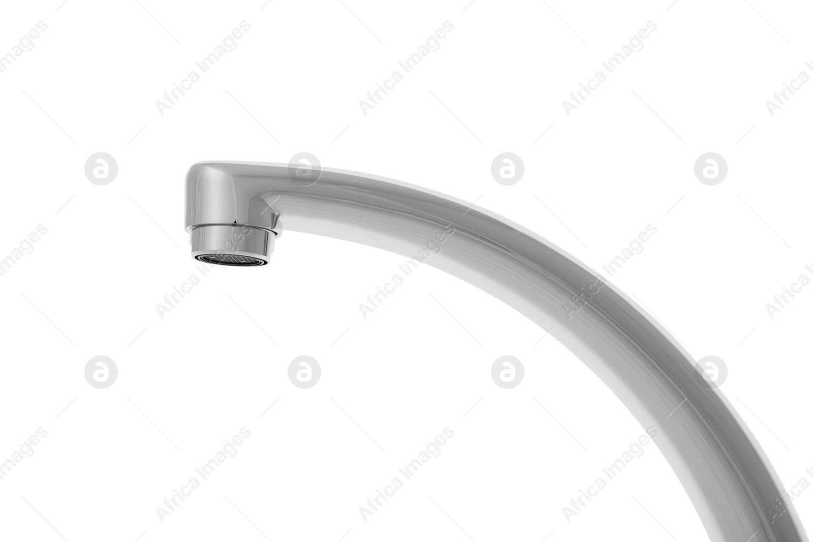 Photo of Modern water tap on white background, closeup