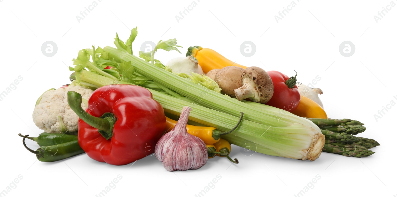 Photo of Different fresh ripe vegetables isolated on white