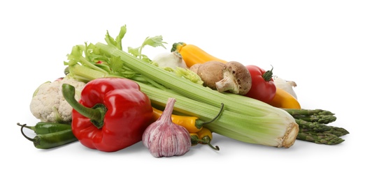 Different fresh ripe vegetables isolated on white