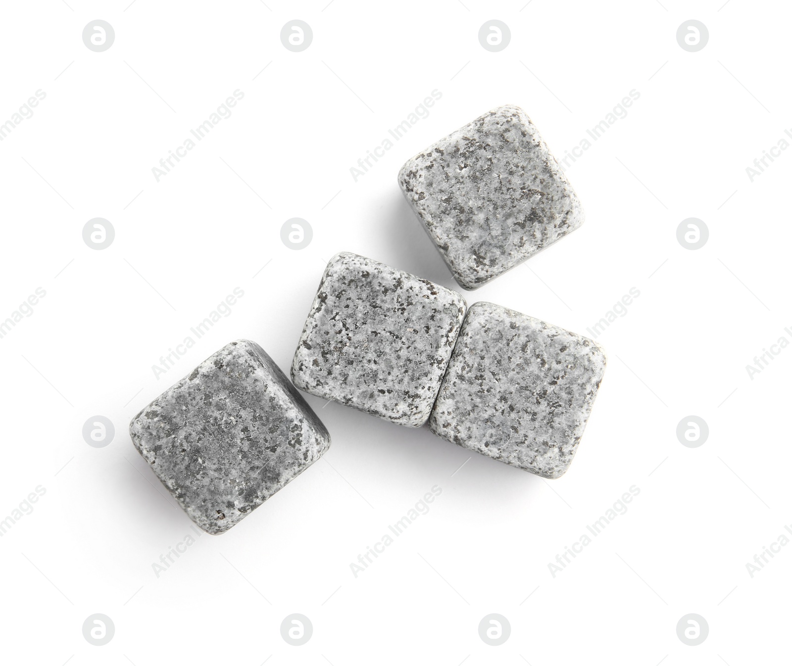 Photo of Whiskey stones on white background, top view